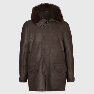 Reidun shearling brown leather jacket for men - Image 3