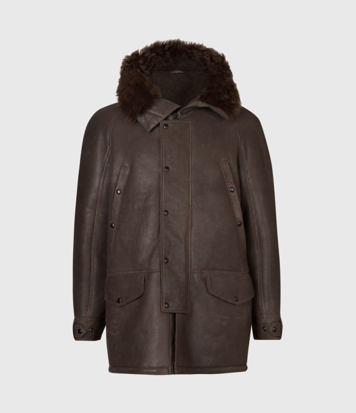Reidun shearling brown leather parka jacket for men - Image 3