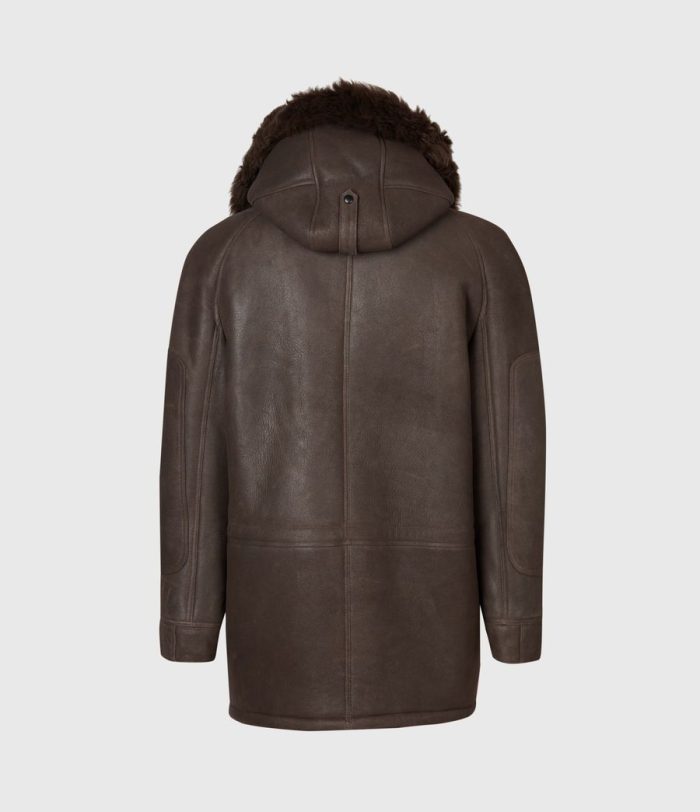 Reidun shearling brown leather parka jacket for men - Image 4