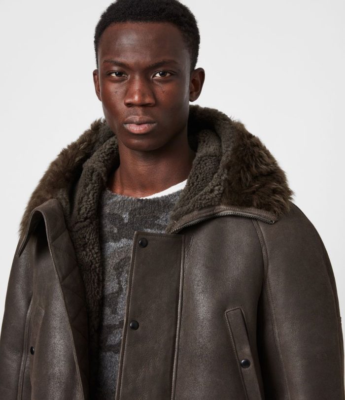 Reidun shearling brown leather parka jacket for men - Image 2