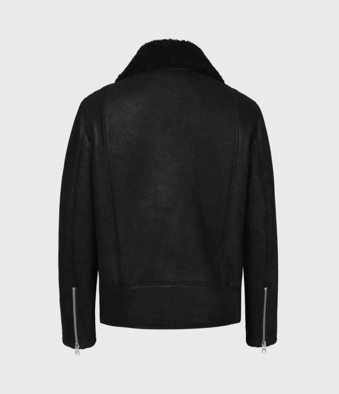 Terro shearling black leather biker jacket for men - Image 4