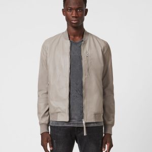 Kiro grey leather bomber jacket for men