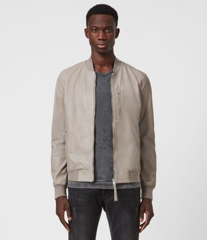 Kiro grey leather bomber jacket for men