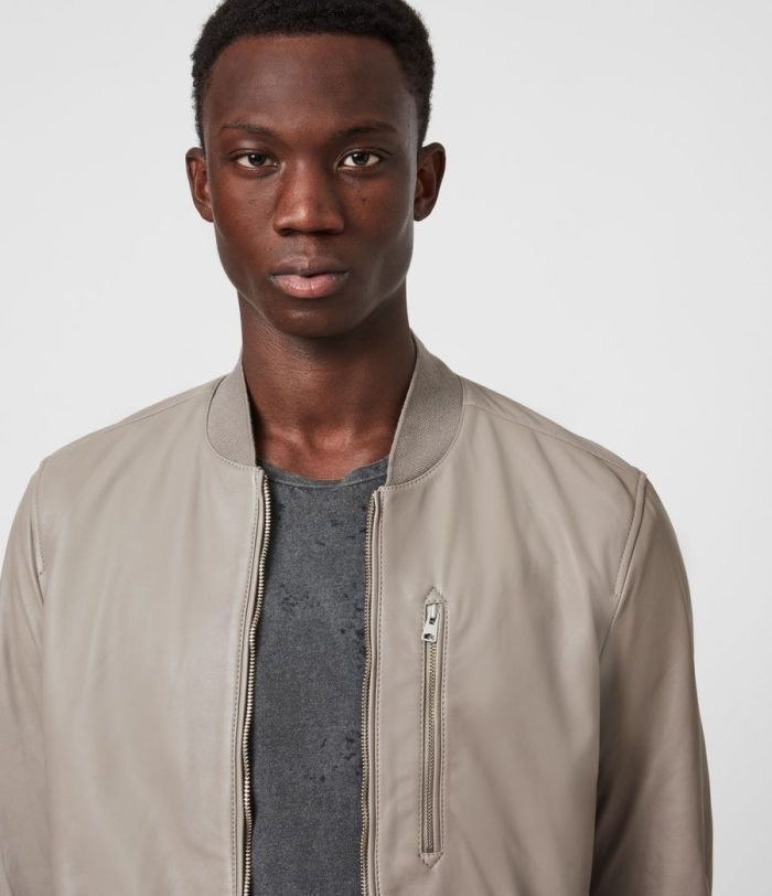 Kiro grey leather bomber jacket for men - Image 3