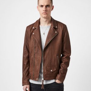 Milo brown leather biker jacket for men