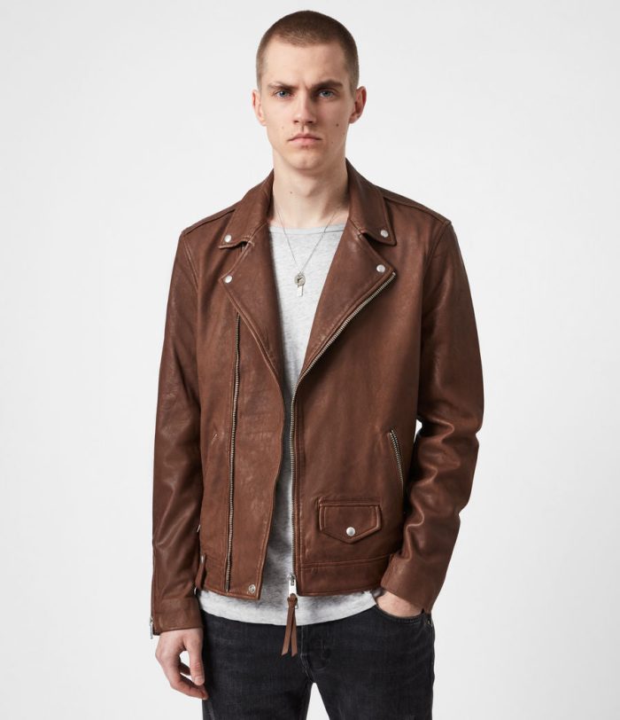 Milo brown leather biker jacket for men