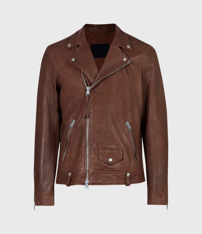 Milo brown leather biker jacket for men - Image 3