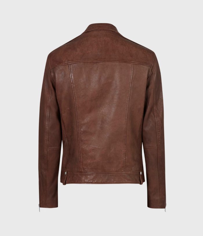 Milo brown leather biker jacket for men - Image 4