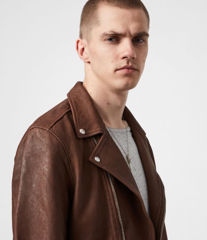Milo brown leather biker jacket for men - Image 2