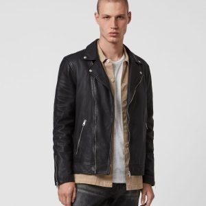 Tyson black leather biker jacket for men