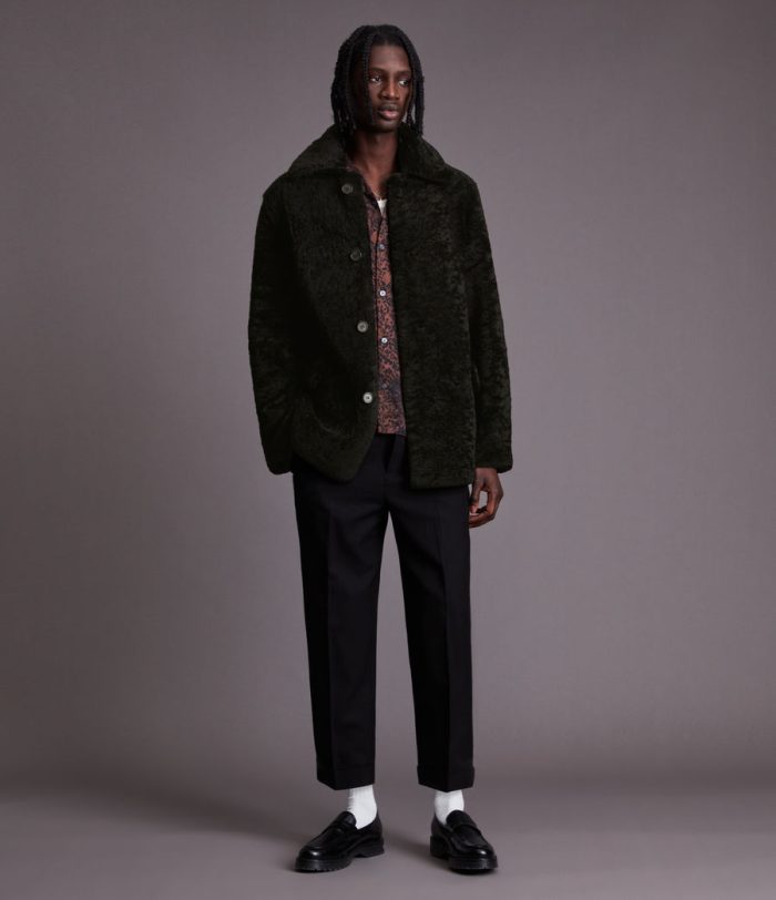 Carter shearling black leather coat for men