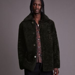 Carter shearling black leather coat for men - Image 2
