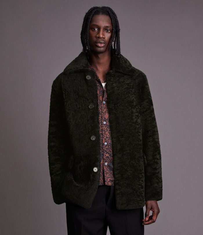 Carter shearling black leather coat for men - Image 2