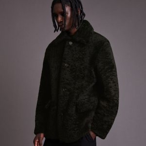 Carter shearling black leather coat for men - Image 3
