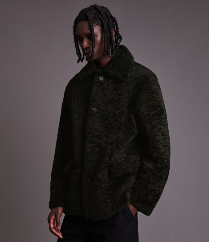 Carter shearling black leather coat for men - Image 3