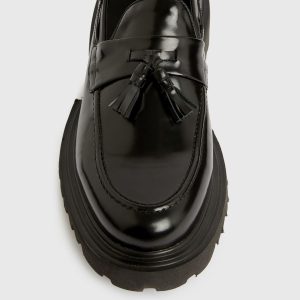Vine black leather loafers for men