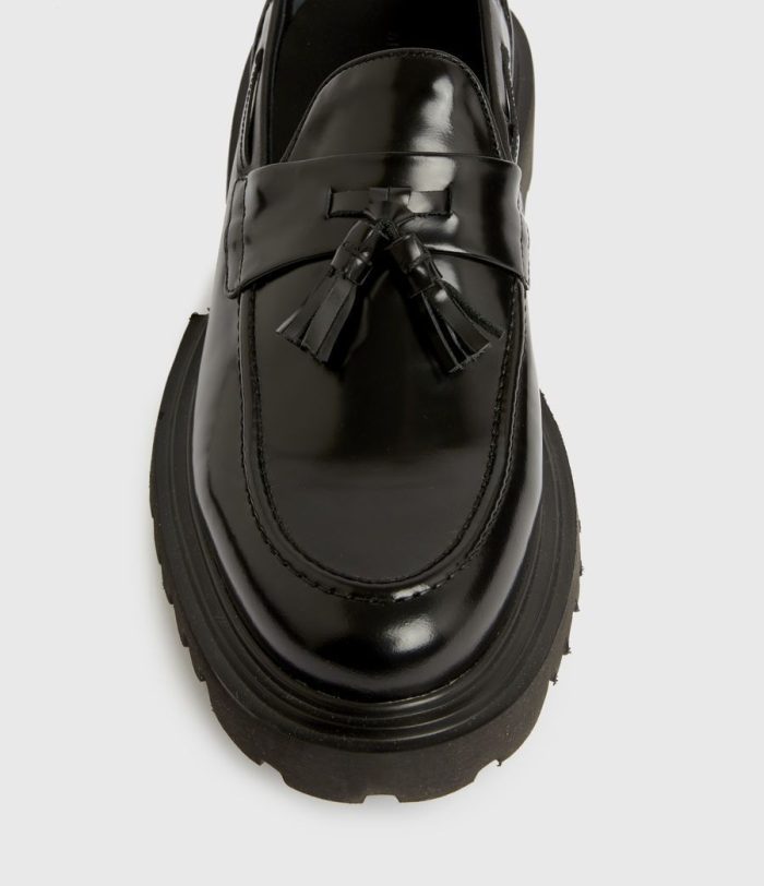 Vine black leather loafers for men