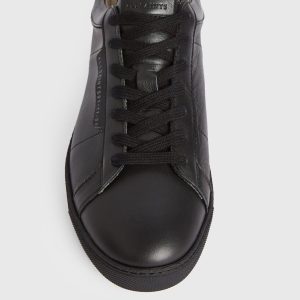 Sheer low top black leather sneakers for men