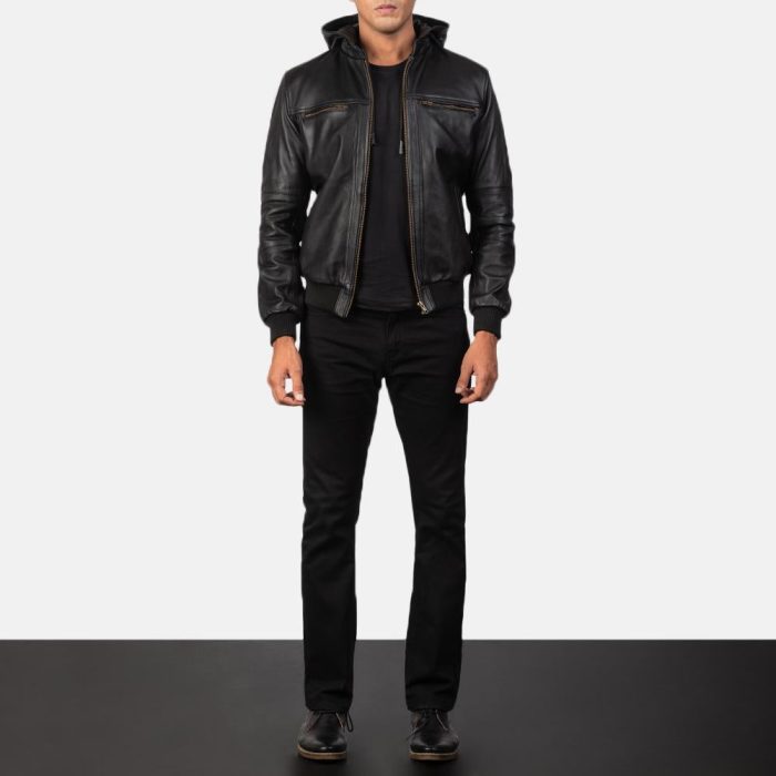 Bouncer biz black leather bomber jacket for men - Image 3