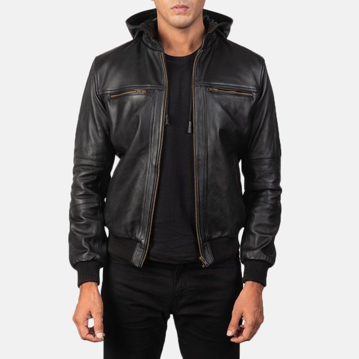 Bouncer biz black leather bomber jacket for men