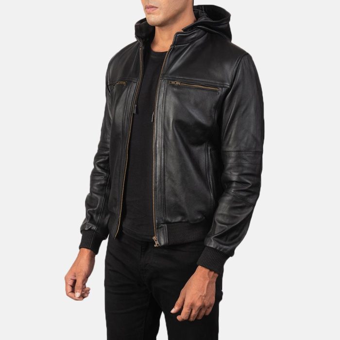 Bouncer biz black leather bomber jacket for men - Image 2