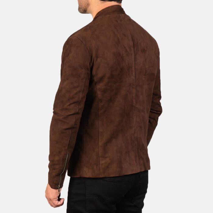 Charcoal brown suede biker jacket for men - Image 4
