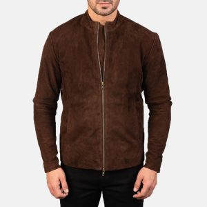 Charcoal brown suede biker jacket for men