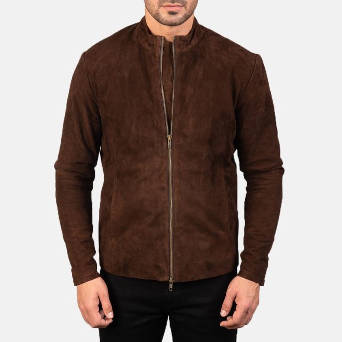 Charcoal brown suede biker jacket for men