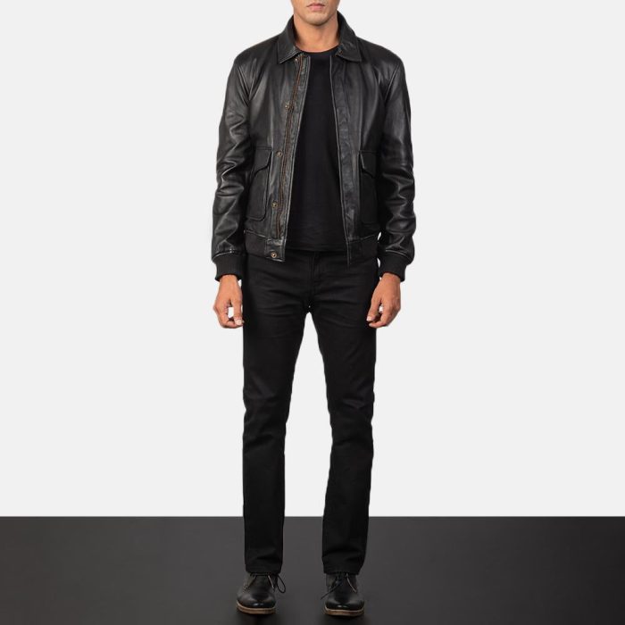 Coffmen black leather bomber jacket for men - Image 3