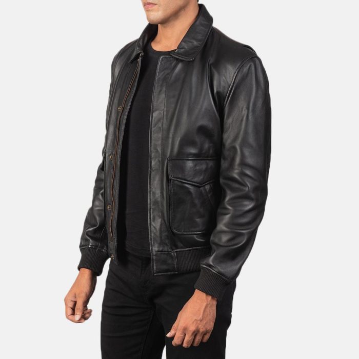 Coffmen black leather bomber jacket for men - Image 2