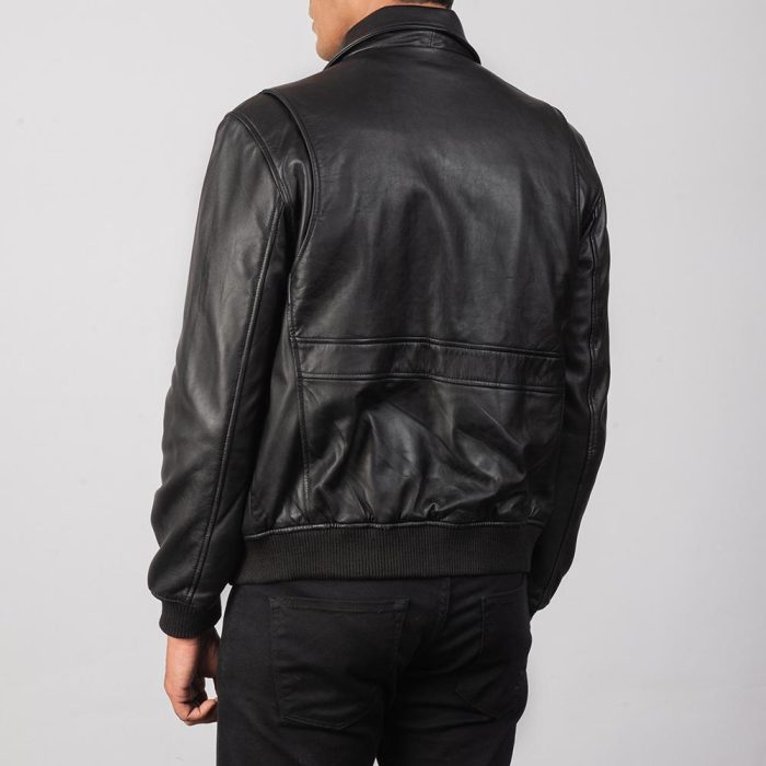 Coffmen black leather bomber jacket for men - Image 4