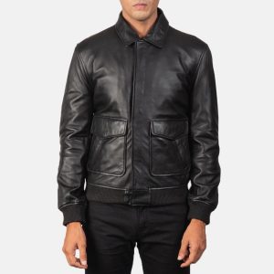 Coffmen black leather bomber jacket for men