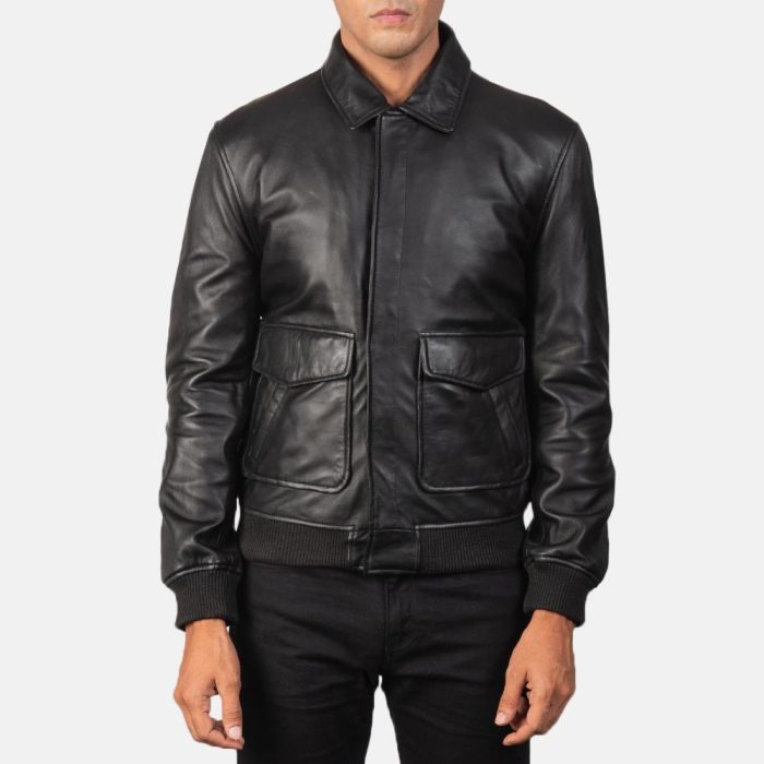 Coffmen black leather bomber jacket for men