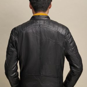 Front pocket black leather jacket for men - Image 3