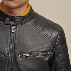 Front pocket black leather jacket for men - Image 4