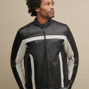 Jonny blocked black leather biker jacket for men