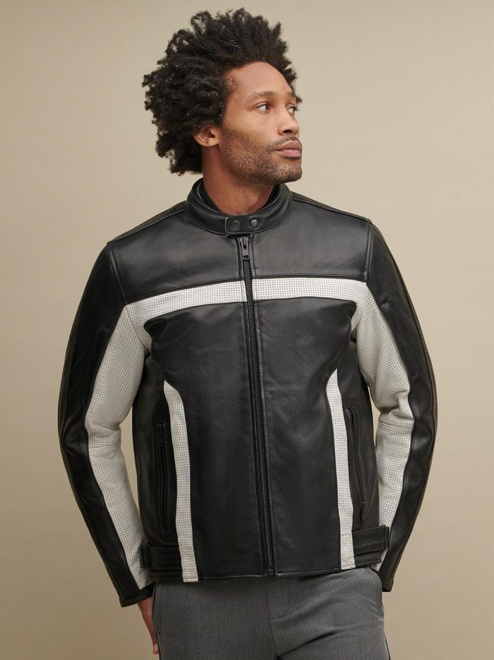 Jonny blocked black leather biker jacket for men