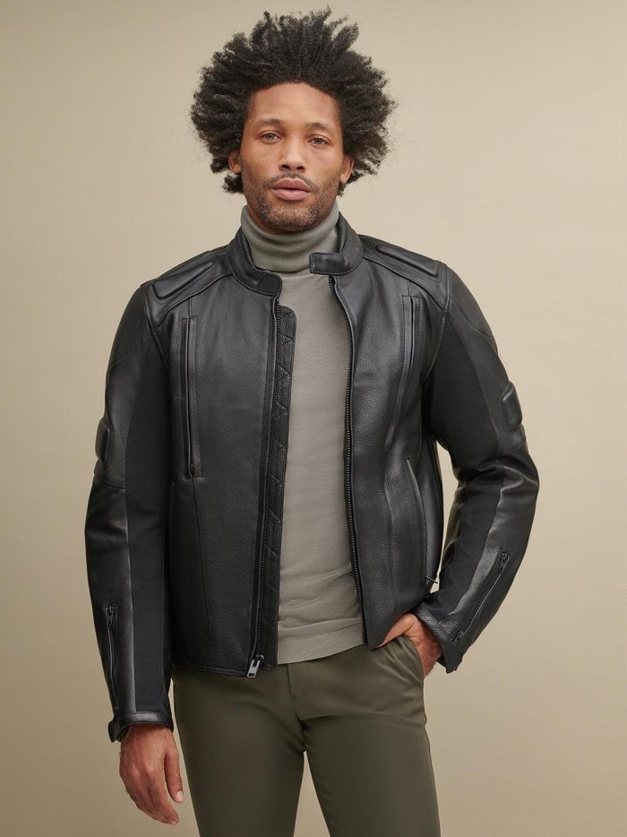 Gary black leather performance jacket for men - Image 2