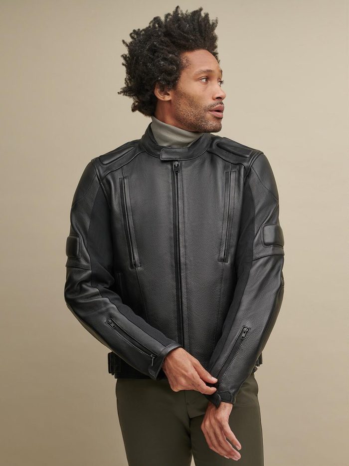 Gary black leather performance jacket for men