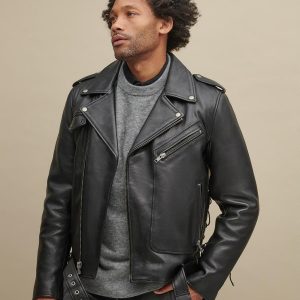 Finn black leather rider jacket with lining for men