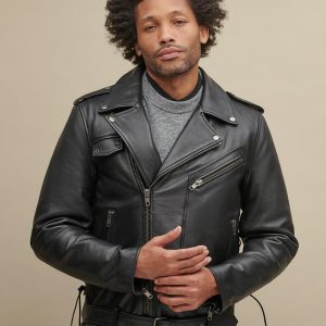 Finn black leather rider jacket with lining for men - Image 2