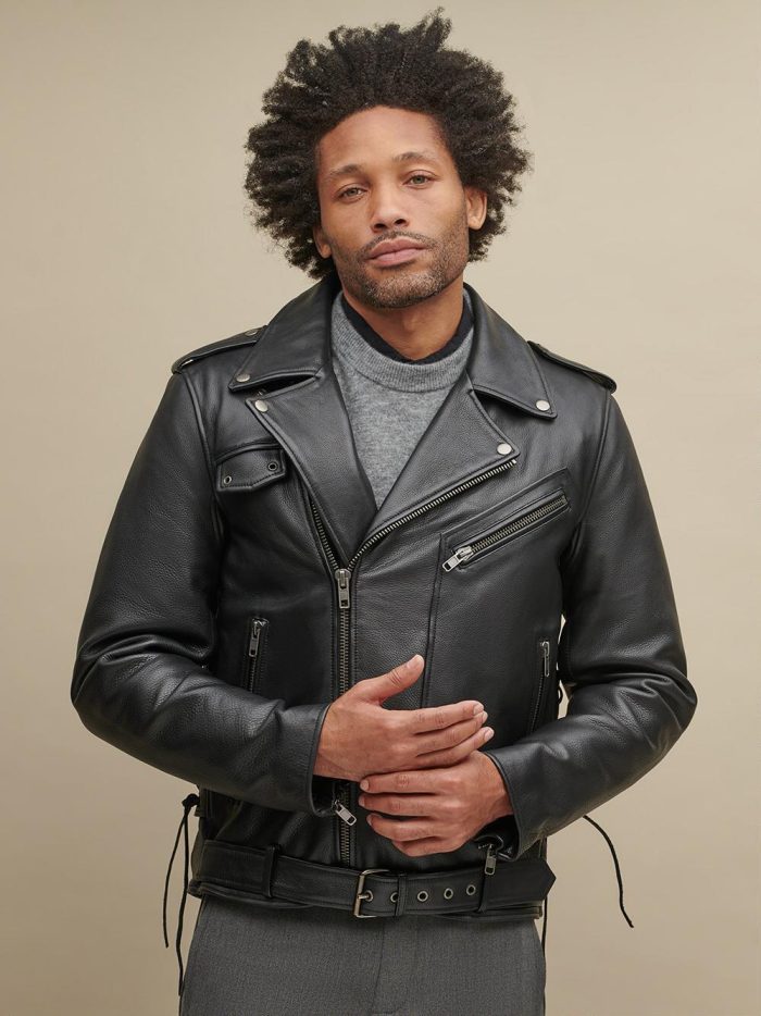 Finn black leather rider jacket with lining for men - Image 2