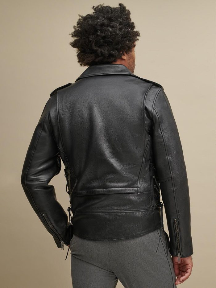 Finn black leather rider jacket with lining for men - Image 3