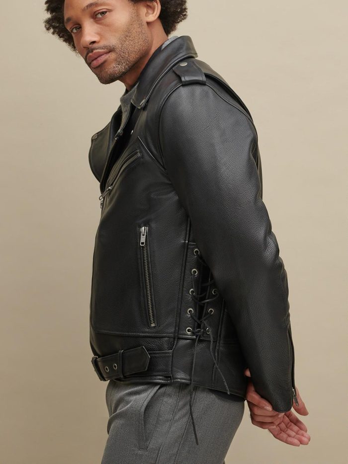 Finn black leather rider jacket with lining for men - Image 4