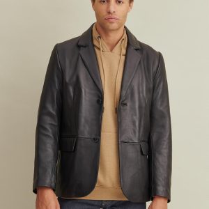 Vince black leather blazer for men - Image 4