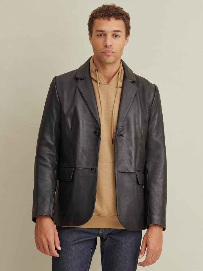 Vince black leather blazer for men - Image 4