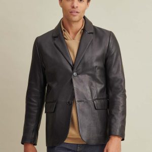 Vince black leather blazer for men