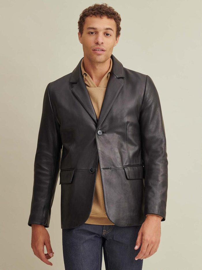Vince black leather blazer for men