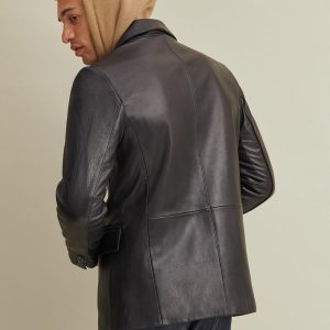 Vince black leather blazer for men - Image 2