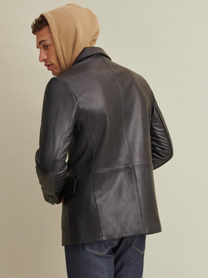 Vince black leather blazer for men - Image 2